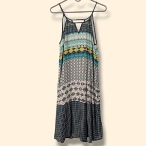 Prana Blue Green Geometric Printed Modal Sleeveless Airy Midi Nari Dress SM